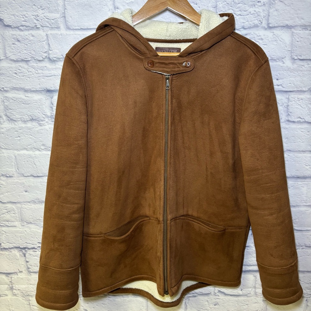 Lauren Ralph Lauren Dry Goods Jacket Sherpa Lined Hooded Coat Brown Women Large